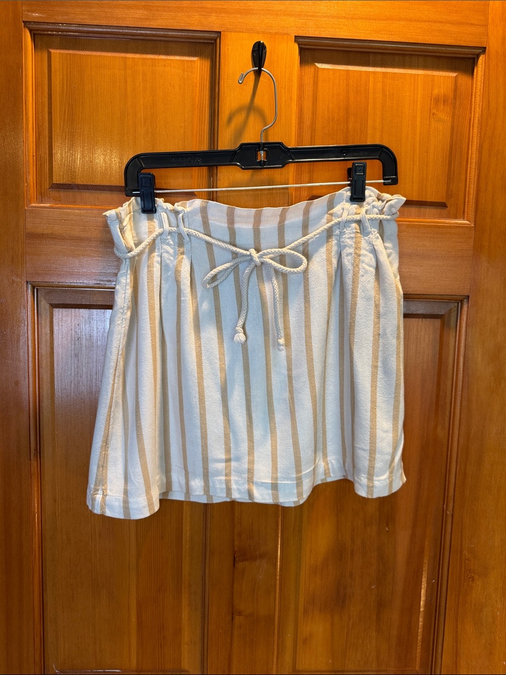 American Eagle Outfitters Cream & Tan Striped Drawstring Mini Skirt Size Large